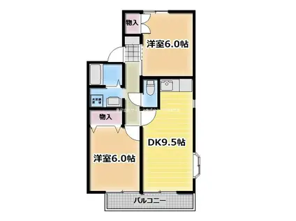 パークスクエアC棟(2DK/1階)の間取り写真