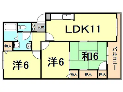 フローラル夙川(3LDK/1階)の間取り写真