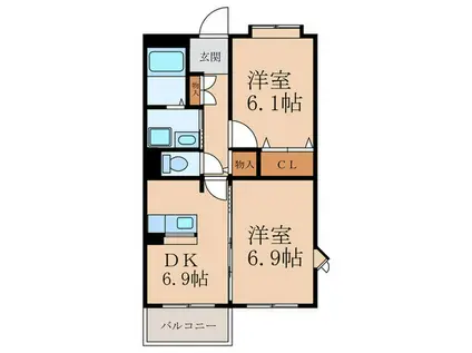 レインボ-ピ-ク(2DK/1階)の間取り写真