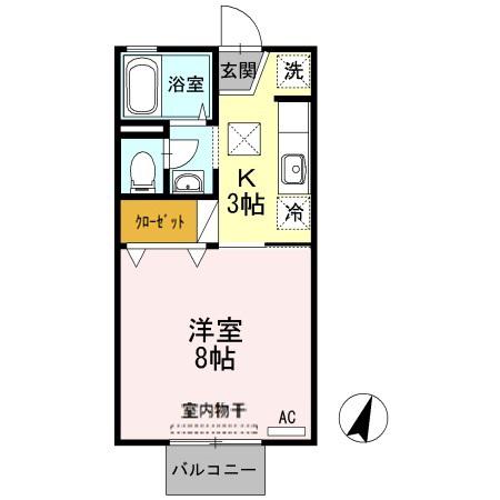 レインボーハイツ B棟(1K/1階)の間取り写真