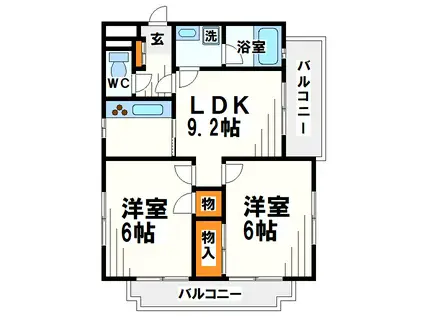 つつじケ丘エクセルハイツII(2LDK/4階)の間取り写真