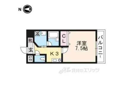 ウィズ高辻通(1K/3階)の間取り写真