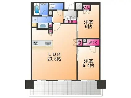 BRANZ TOWER 羽衣(2LDK/2階)の間取り写真