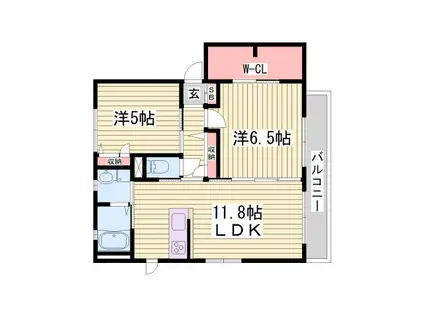 シャーメゾンアミノウチB(2LDK/2階)の間取り写真