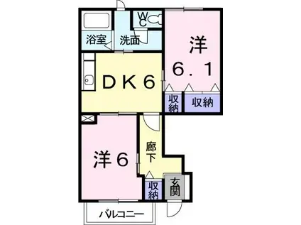 パラドール宮の森(2DK/1階)の間取り写真