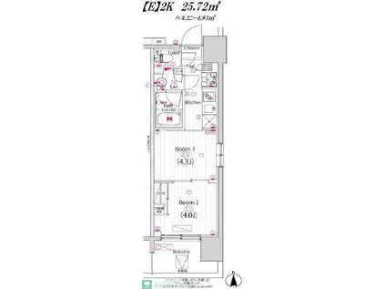 ガーラ・プライム川崎西口(2K/12階)の間取り写真