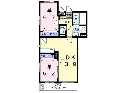 プラティーヌ(2LDK/2階)の間取り写真