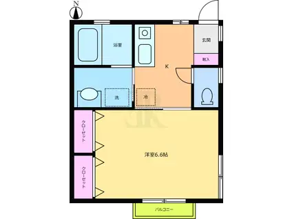 ハピネスII(1K/2階)の間取り写真