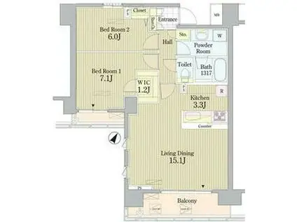 PRIMEURBAN東中野COURT 旧ACOLT新宿落合(2LDK/1階)の間取り写真