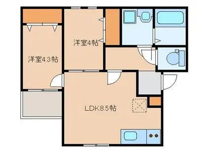 リテラ大楠(2LDK/3階)の間取り写真