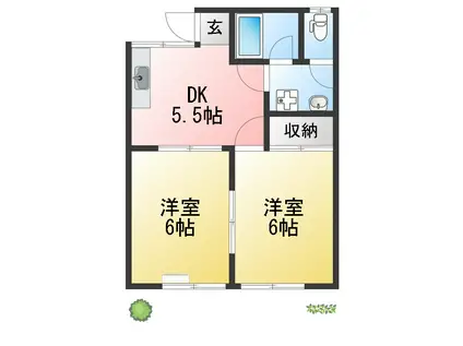 スカイハイツ朝比奈(2DK/1階)の間取り写真