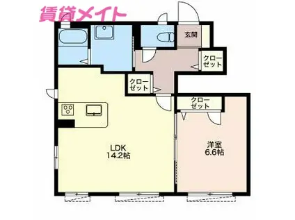 リーフガーデンハイツA棟(1LDK/1階)の間取り写真