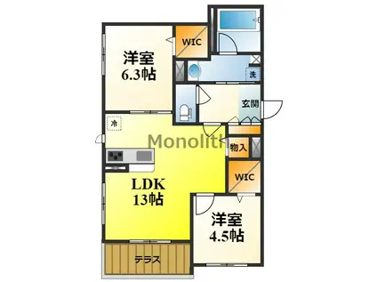 シャーメゾンプレミアス鳳(2LDK/1階)の間取り写真