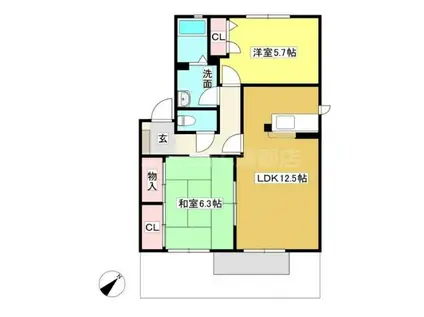 エトワール烏田III(2LDK/1階)の間取り写真