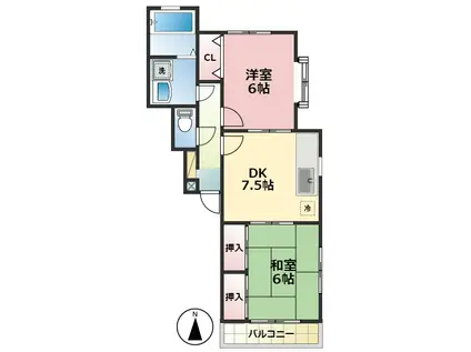 ホワイトハイム旭が丘(2DK/1階)の間取り写真