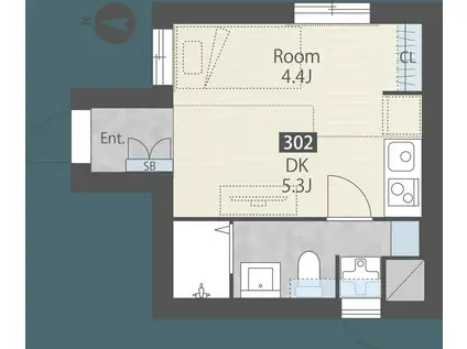 菊川レーベル(1DK/3階)の間取り写真