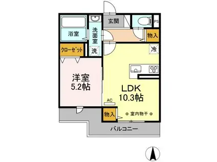 レイハーモニー(1LDK/2階)の間取り写真