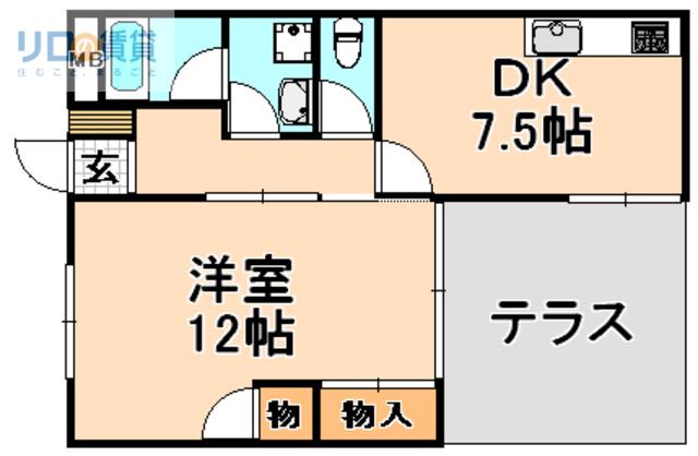 コスモスハイツ(1DK/1階)の間取り写真
