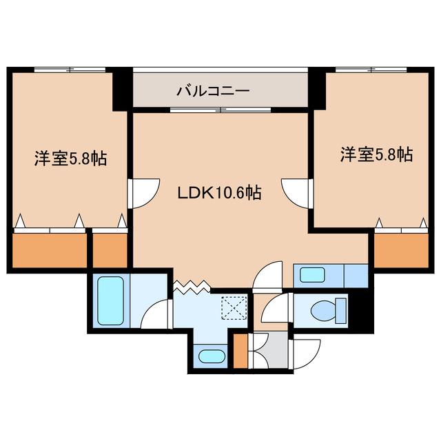 トータス亀田(2LDK/4階)の間取り写真