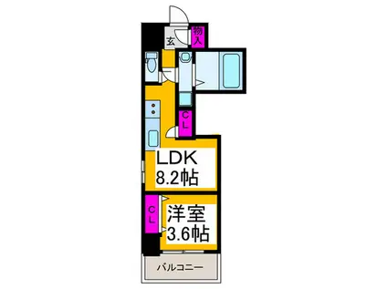 クローバー・レジデンスNAKAMOZU(1LDK/8階)の間取り写真