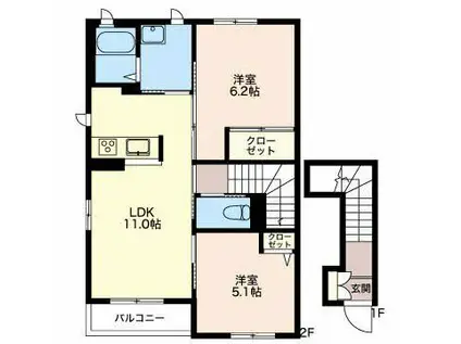 サンパーク小鹿 A(2LDK/2階)の間取り写真
