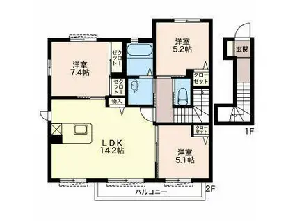 グランコートII(2LDK/2階)の間取り写真