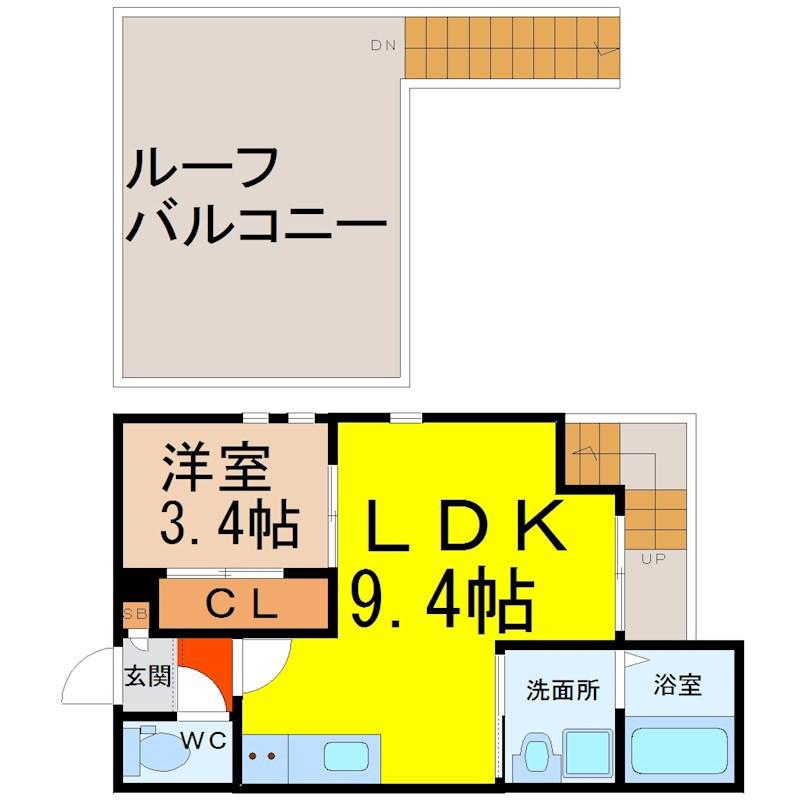 GRANDTIC内田橋(1LDK/2階)の間取り写真