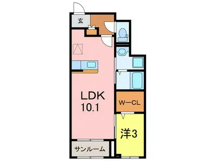 ディープバレー(1LDK/1階)の間取り写真