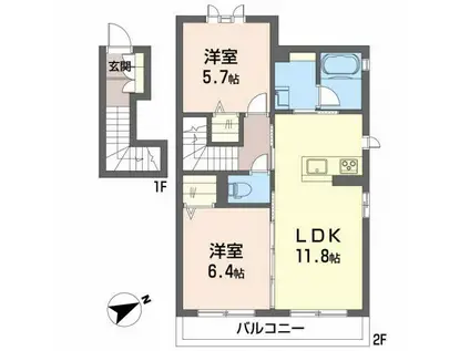 シャーメゾン 爽(2LDK/2階)の間取り写真