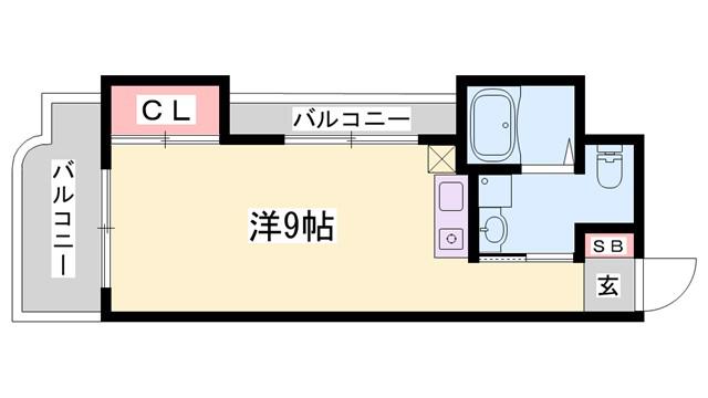 ＪＲ播但線 京口駅 徒歩6分 7階建 築38年(1K/4階)の間取り写真