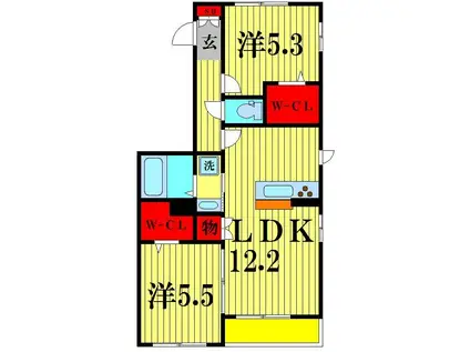 BAUM南流山(2LDK/1階)の間取り写真