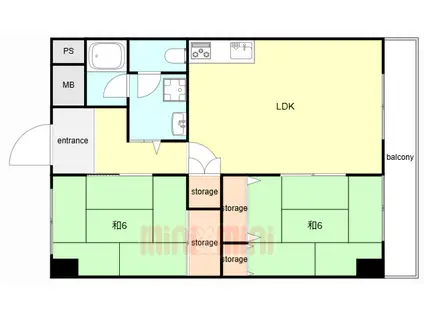 アルパ芦屋1号棟(2LDK/2階)の間取り写真