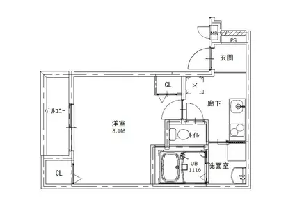 フジパレス阪急園田ウエストI番館(1K/2階)の間取り写真
