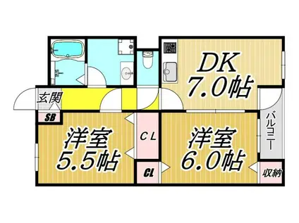 メゾンドM(2DK/2階)の間取り写真