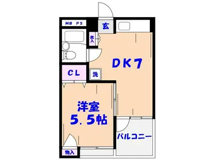 サン市川ハイツ(1DK/9階)の間取り写真