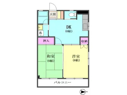 第2浅間マンション(2DK/4階)の間取り写真