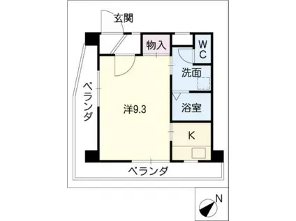 ル・ポール八事南棟(1K/2階)の間取り写真