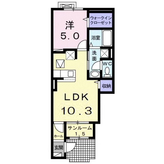 ミラノVI A(1LDK/1階)の間取り写真