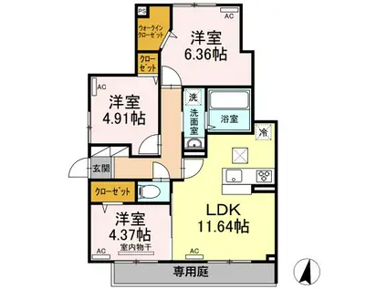 ロイヤルステージタウン鳥栖E棟(3LDK/1階)の間取り写真