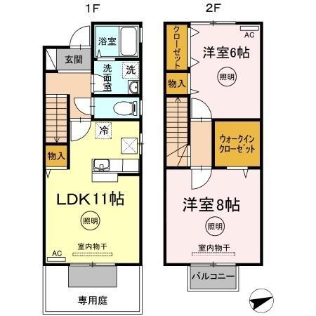 ル・シエルB棟(2LDK/1階)の間取り写真