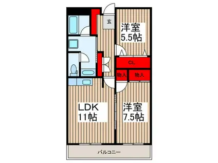 ソリッドリファイン蕨(2LDK/4階)の間取り写真