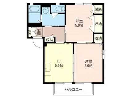 シュピナート弐番館(2K/2階)の間取り写真