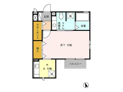 ヴィル・オランジュUD(1K/1階)の間取り写真