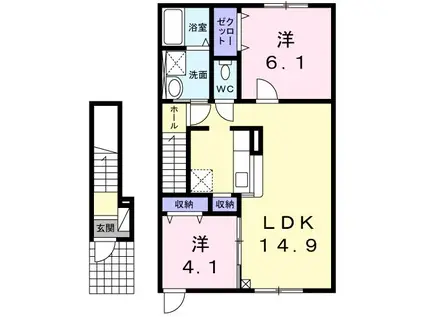 メゾン・ラフィネII(2LDK/2階)の間取り写真