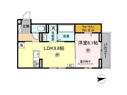 フェリーチェ亀山 B棟(1LDK/3階)の間取り写真