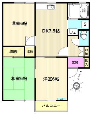 クレールB(3DK/2階)の間取り写真