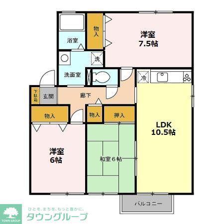 ピュアコート(3LDK/1階)の間取り写真