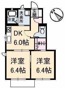 サンハイツ A棟(2DK/1階)の間取り写真