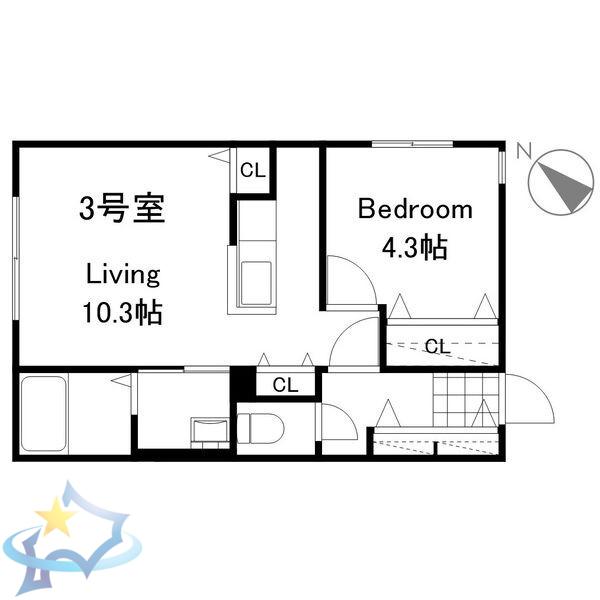 LAMERIDIAN ウエスト(1LDK/3階)の間取り写真