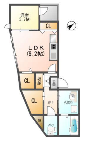 CREST(1LDK/3階)の間取り写真
